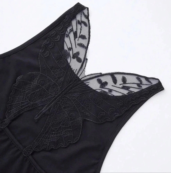 Women's Summer Butterfly Embroidery Mesh Insert Round Neck Sleeveless Tank Top - Picture 3 of 5